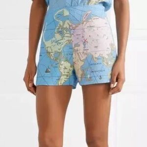 Staud Cod Printed Crepe de Chine Map Shorts